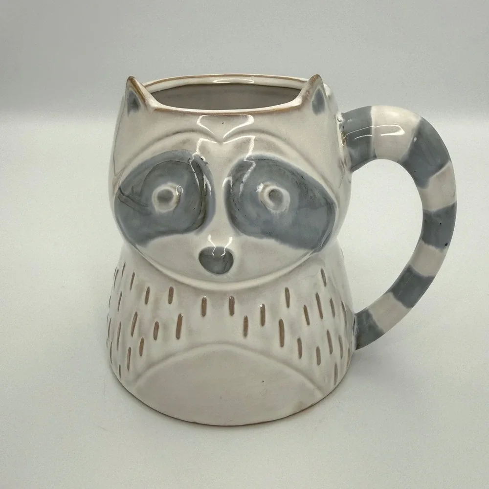 Ceramic Raccoon Coffee‎ Mug Gray White Animal Face Novelty Cup Cute
